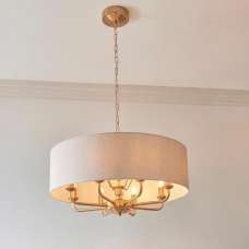 Hixson 8 Light Natural Fabric Pendant Ceiling Light In Brass - UK
