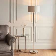 Hixson Natural Fabric Shade Floor Lamp In Brushed Chrome - UK