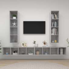 Hiyan Wall Hung Wooden Entertainment Unit In Concrete Effect - UK