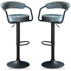 Hobart Stone Blue Fabric Bar Stools - Pair - UK