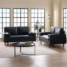 Hobbs Faux Leather 2+3 Seater Sofa With Bolsters in Black - UK