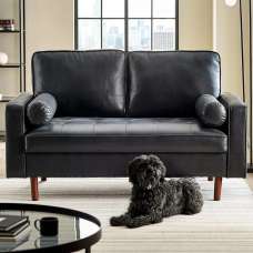 Hobbs Faux Leather 2 Seater Sofa With Bolsters - Black - UK