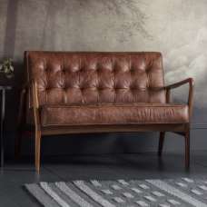 Hombre Leather 2 Seater Sofa With Oak Legs In Vintage Brown - UK