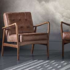 Hombre Leather Armchair With Oak Frame In Vintage Brown - UK
