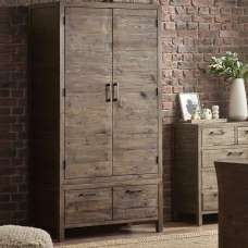 Homer Wooden Wardrobe With 2 Doors 2 Drawers In Brown - UK