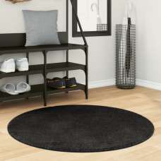 Hopkins 100cm Polyester Round Non-Slip Washable Rug - Black - UK