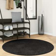 Hopkins 120cm Polyester Round Non-Slip Washable Rug - Black - UK