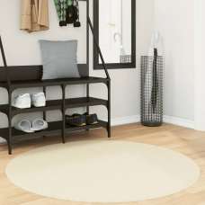 Hopkins 120cm Polyester Round Non-Slip Washable Rug - Cream - UK
