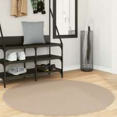 Hopkins 120cm Polyester Round Non-Slip Washable Rug - Sand - UK