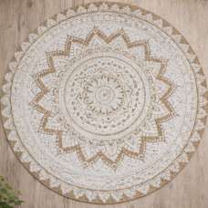 Hopkins 150cm Jute Round Rug In Natural And White - UK