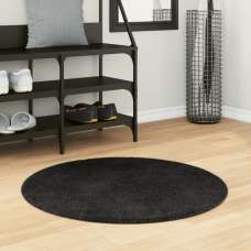 Hopkins 80cm Polyester Round Non-Slip Washable Rug - Black - UK