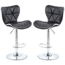 Houston Black PU Leather Bar Stools With Chrome Base In Pair - UK