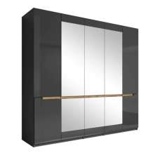 Houston Mirrored High Gloss Wardrobe With 5 Doors In Grey - UK