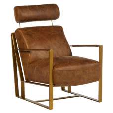 Hoxman Faux Leather Lounge Chair In Light Brown With Gold Legs - UK