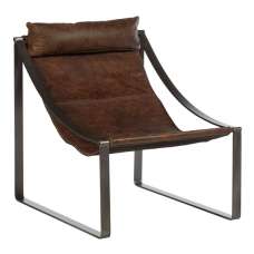 Hoxman Faux Leather Sling Design Accent Chair In Brown - UK