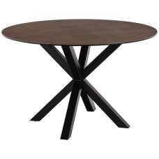 Hyeres Ceramic Round Dining Table With Black Legs - Dark Oak - UK
