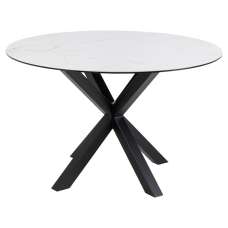 Hyeres Ceramic Round Dining Table In White Akranes - UK