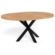 Hyeres Wooden Round Extending Dining Table With Black Legs - Wild Oak - UK