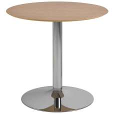 Ibika Small Wooden Round Dining Table With Chrome Base - Oak - UK