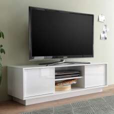 Iconic Wooden TV Stand In White High Gloss With 2 Doors - UK
