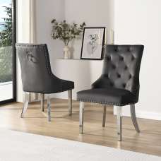 Imperial Black Velvet Button Back Dining Chairs In Pair - UK