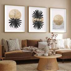 Impressionist Wooden 20x30cm Palm Art of Frame Set of 3 in Multicolour - UK