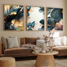 Impressionist Wooden 30x40cm Gilded Teal Art Frame Set of 3 in Multicolour - UK