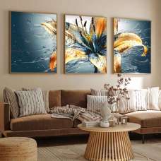 Impressionist Wooden 30x40cm Liquid Lily Art of Frame Set of 3 in Multicolour - UK