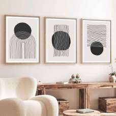 Impressionist Wooden 30x40cm Lunar Wave Art of Frame Set of 3 in Multicolour - UK