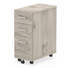 Impulse Narrow Wooden 3 Drawers Office Pedestal In Grey Oak - UK