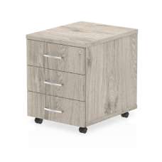 Impulse Wooden 3 Drawers Mobile Pedestal In Grey Oak - UK