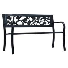 Inaya 125cm Rose Design Steel Garden Seating Bench In Black - UK
