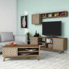 Inci Wooden Entertainment Unit and Coffee Table Set in Walnut and Cream - UK