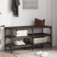 Indio Wooden Large Shoe Bench With 2 Shelves In Brown - UK