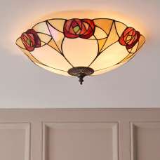 Ingram 2 Lights Tiffany Glass Flush Ceiling Light In Dark Bronze - UK