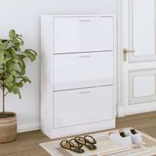 Oscar High Gloss Shoe Storage Cabinet With 3 Flaps In White - UK