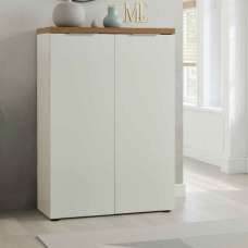 Inverness High Gloss Shoe Cabinet With 2 Doors And Oak Top In White - UK