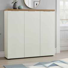 Inverness High Gloss Shoe Cabinet With 3 Doors And Oak Top In White - UK