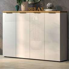 Inverness High Gloss Shoe Cabinet With 4 Doors And Oak Top In White - UK