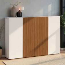 Inverness High Gloss Shoe Cabinet With 4 Doors In White And Oak - UK