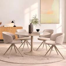 Ionia Beige Wooden Dining Table with 4 Elkhorn Fabric Cream Chairs - UK