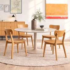 Ionia Beige Wooden Dining Table with 4 Riga Oak Chairs - UK