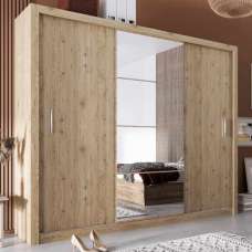 Ionia Wooden Wardrobe With Mirrored Sliding Door In San Remo Oak - UK