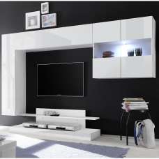 Iris High Gloss Wall Entertainment Unit In White - UK