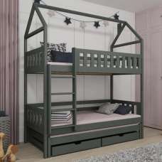 Irmo Wooden Bunk Bed And Trundle With Bonnell Mattress In Graphite - UK