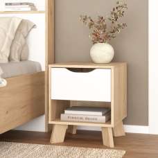 Irvine Wooden Bedside Cabinet With 1 Door In Oak And White - UK