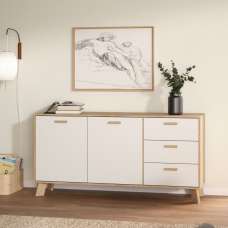 Irvine Wooden Sideboard With 2 Doors 3 Drawers In Oak And White - UK