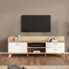 Irvine Wooden TV Stand With 1 Door 2 Drawers In Oak And White - UK