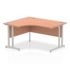 Isle 140cm Beech Left Computer Desk With Silver Cantilever Leg - UK