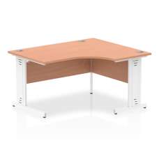 Isle 140cm Beech Right Computer Desk With White Managed Leg - UK